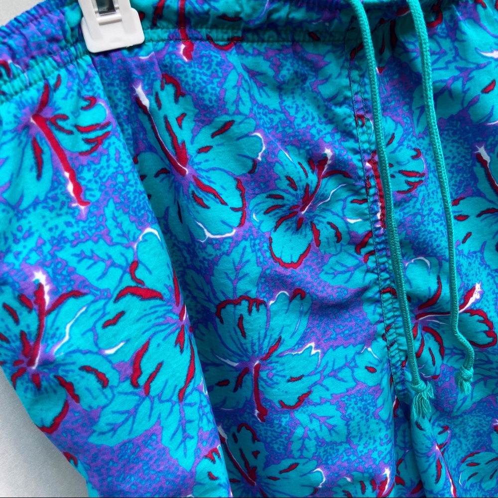Mens Large Blue Tropical Hawaiian Swim Trunks